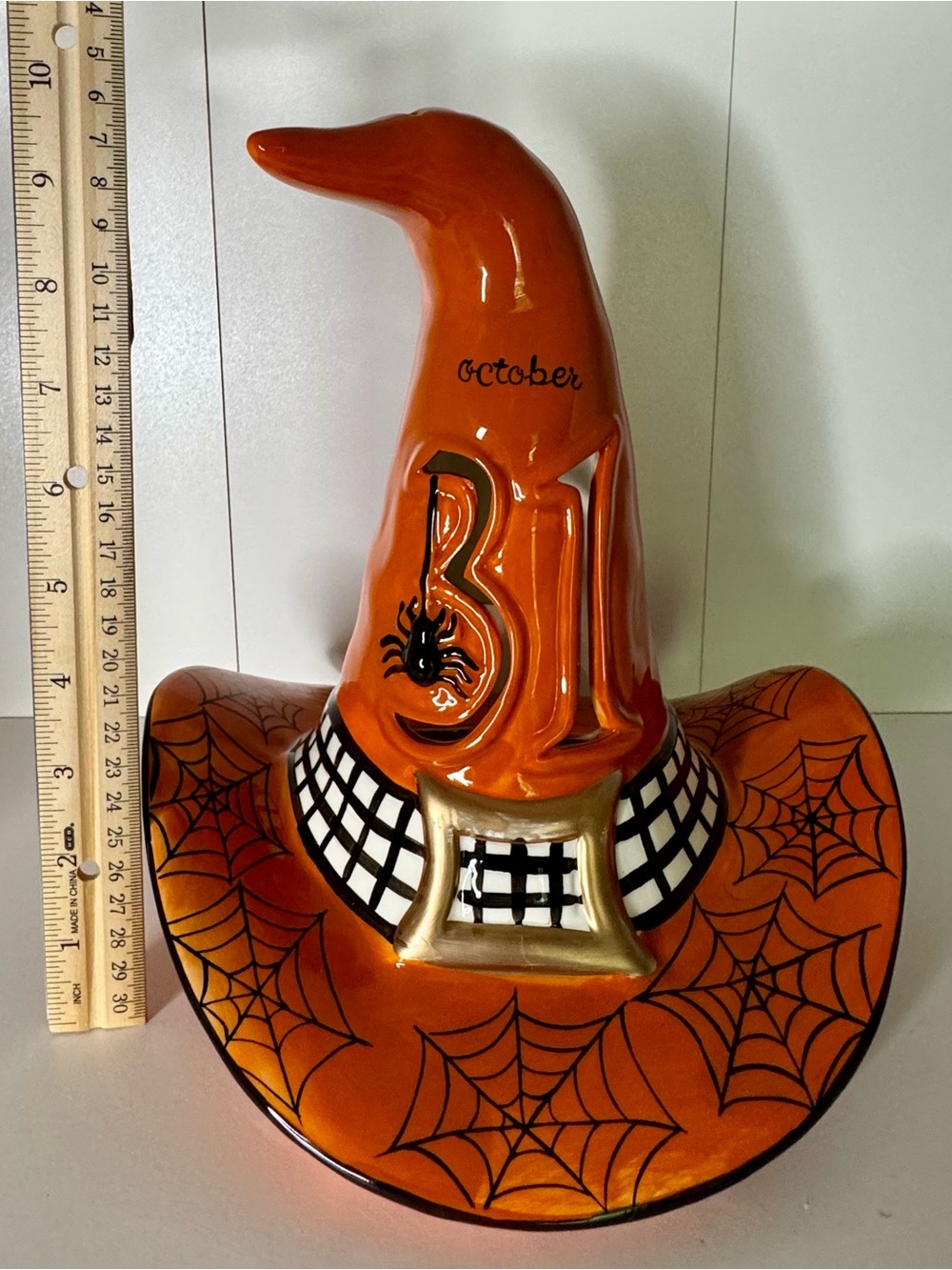 Blue Sky October 31 Orange Tea Light Ceramic Witch Hat NWT - Picture 11 of 12
